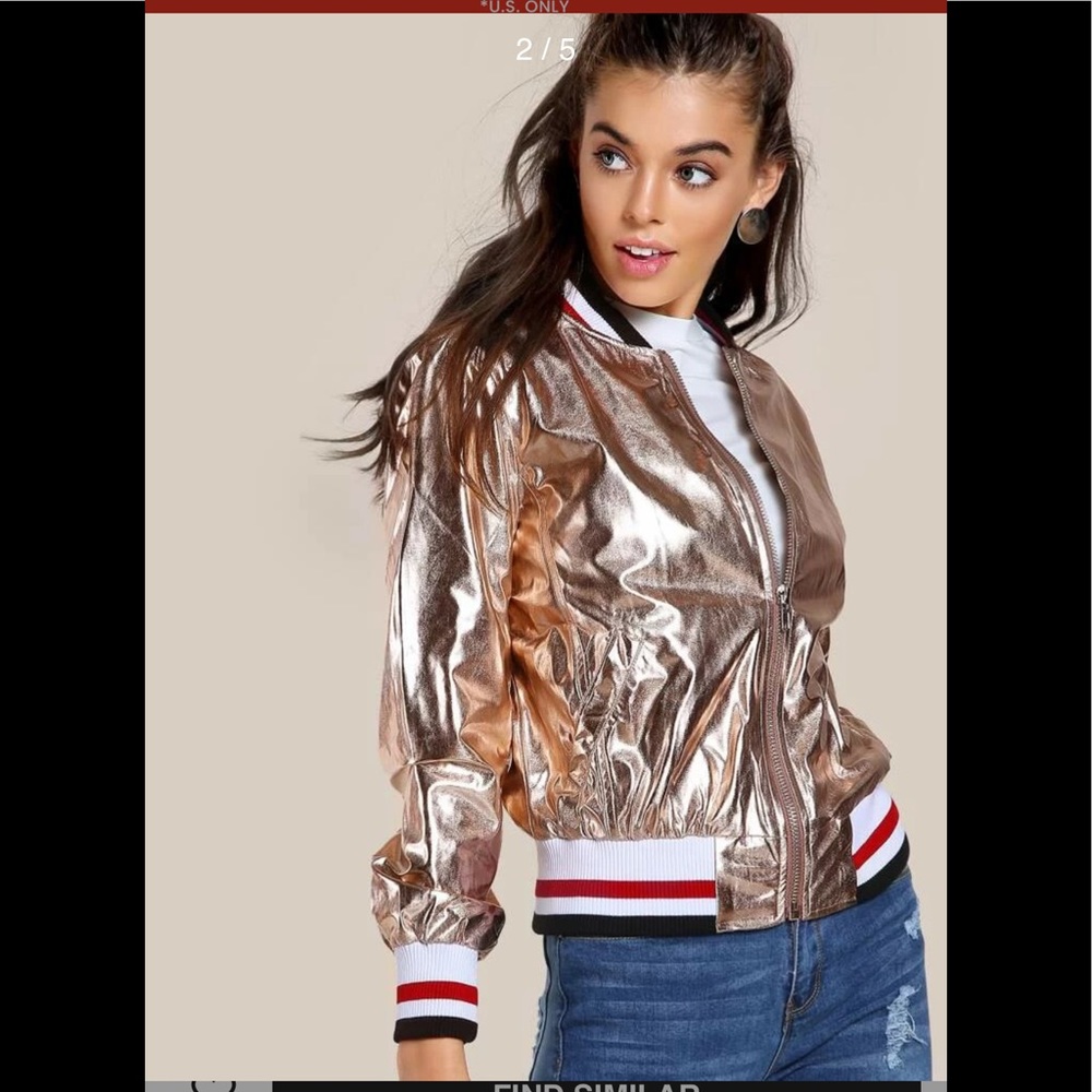 Hot & Delicious Metallic Zip Up Jacket ROSE GOLD - Picture 14 of 15